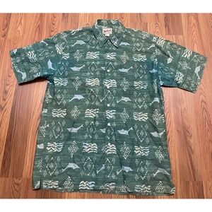 Woolrich Shirt Mens Large Made In USA All Over Fish Print Short Sleeve